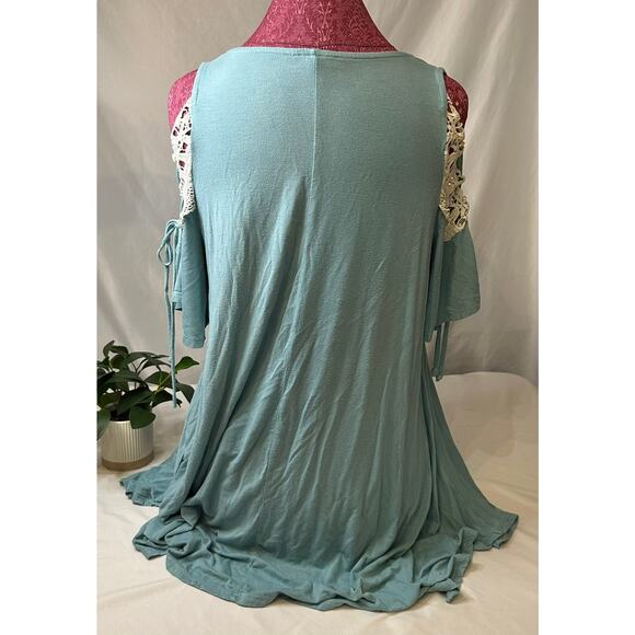 Aqua Kori America Boho Crochet Lace Shoulder Tunic Size Medium - Picture 4 of 6